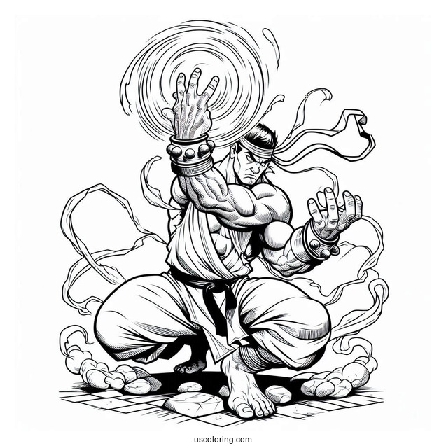 Street Fighter Coloring Page Of Dhalsim Summoning Powers
