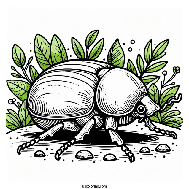 Green Scarab Beetle Coloring Page On The Ground