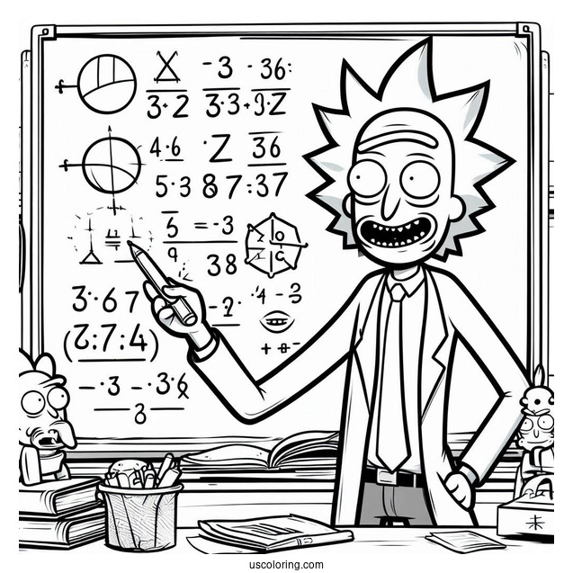 Rick and Morty Coloring Page Of Mr. Goldenfold Teaching Math