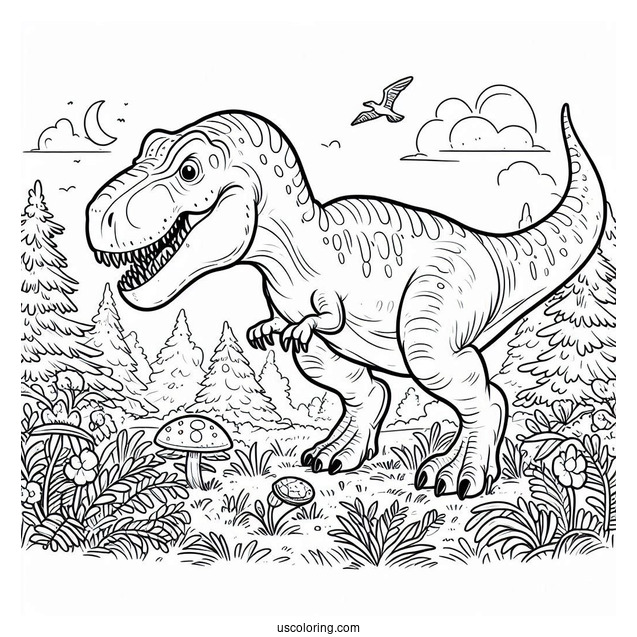 Young T-Rex Hunting For Dinner To Color