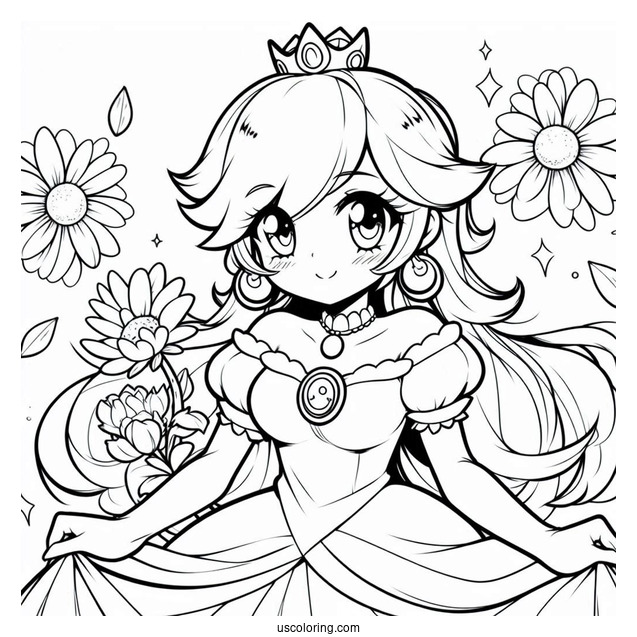 Anime Style Princess Rosalina Coloring Page With Peach, And Daisy