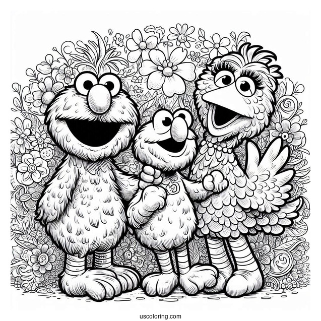Realistic Abby, Big Bird, And Elmo Coloring Sheet