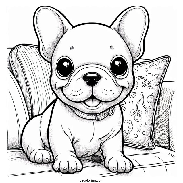 Smiling French Bulldog On Sofa Coloring In