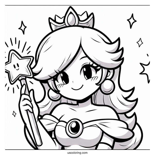 Rosalina Coloring Page Smiling While Holding Star Wand