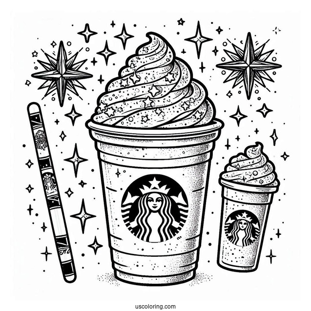 Starbucks Coloring Page Of Frappe With Starry Sparkles