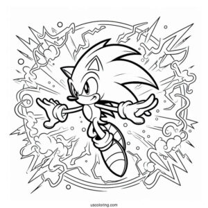 Super Sonic Coloring Page In Mid Air Surrounded By Electricity