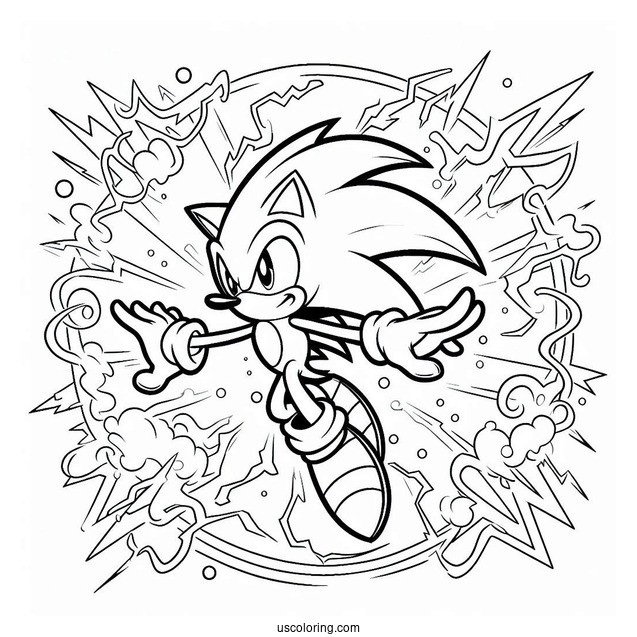 Super Sonic Coloring Page In Mid Air Surrounded By Electricity