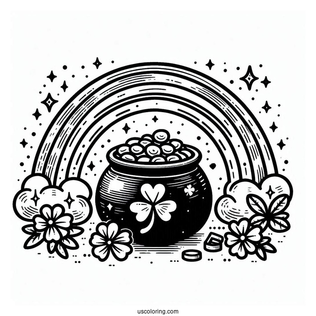 End Of The Rainbow Pot Of Gold To Color