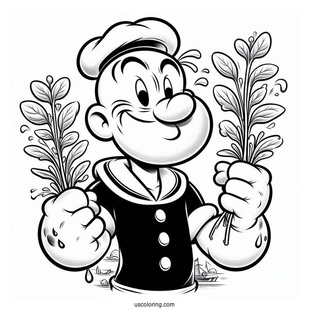 Popeye Coloring Page Holding Watercress