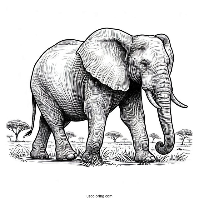 Adult Elephant Walking In African Safari