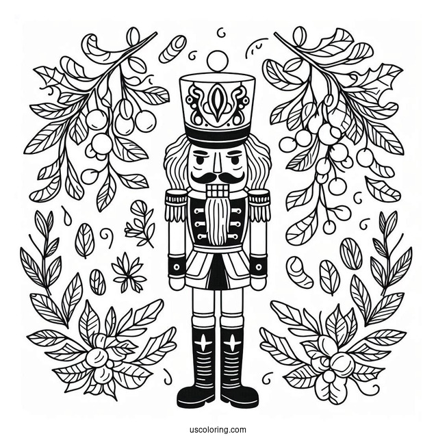 Easy Nutcracker Coloring Page With Mistletoe Frame For Kids