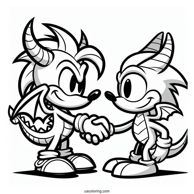 Sypro Coloring Page Shaking Hands With Sonic