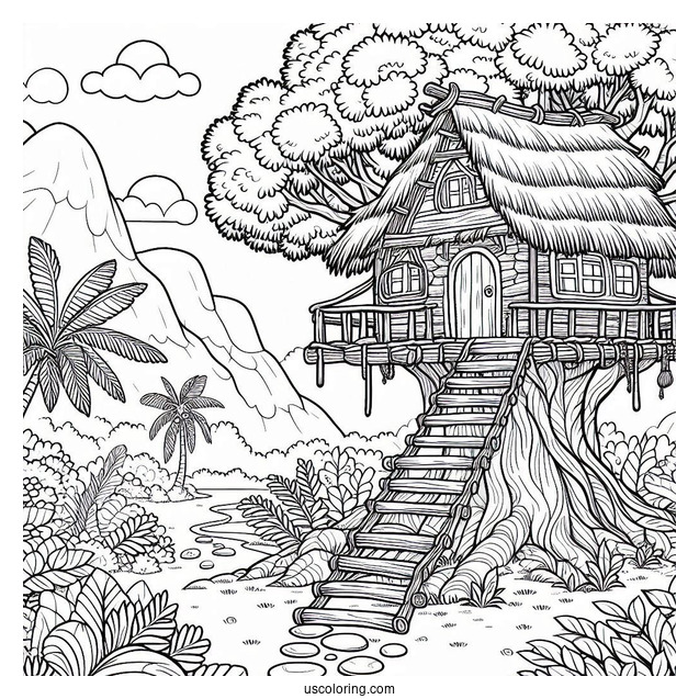Tarzan Coloring Page Tree House In The Jungle