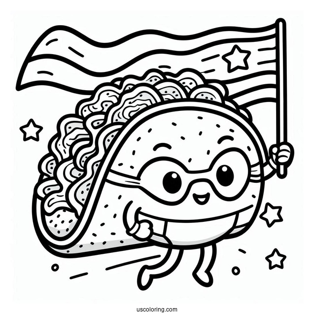 Superhero Taco Carrying A Flag Coloring Page
