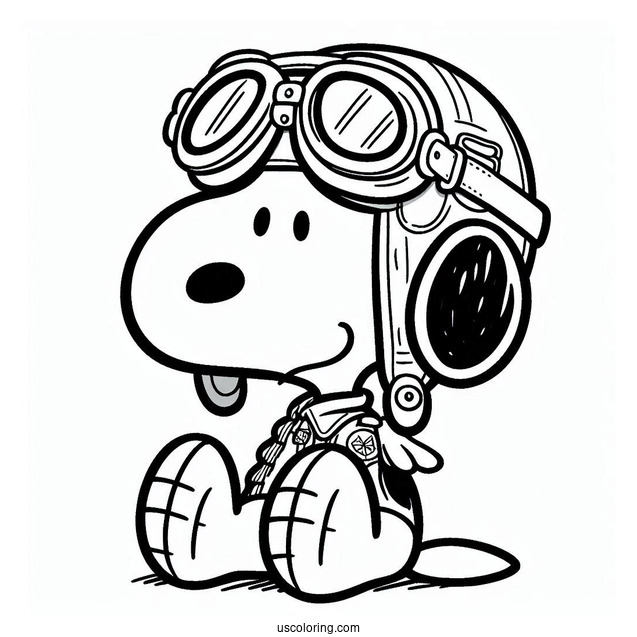 Snoopy Wearing Pilot Googles To Color