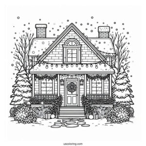 Detailed House Full Of Christmas Lights To Color