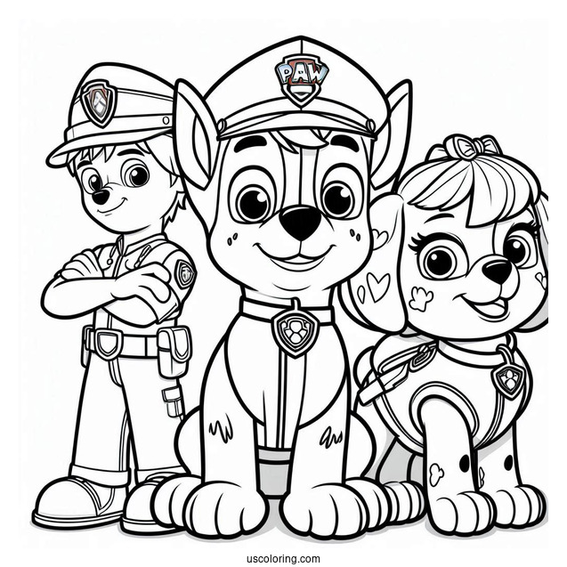 Chase, Skye And Marshall Coloring Page For Kids
