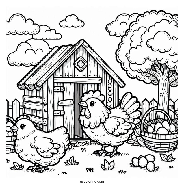 Farm Chicken Coop Coloring Sheet