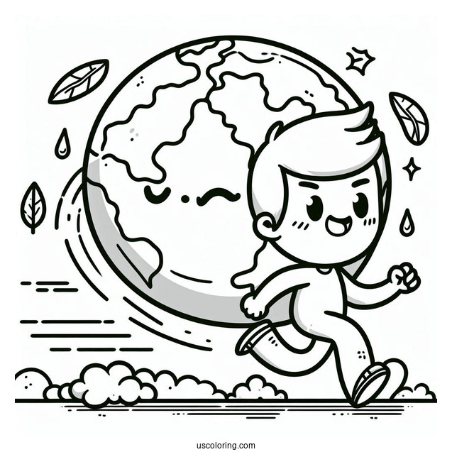 Cartoon Earth Running Coloring Page For Kids