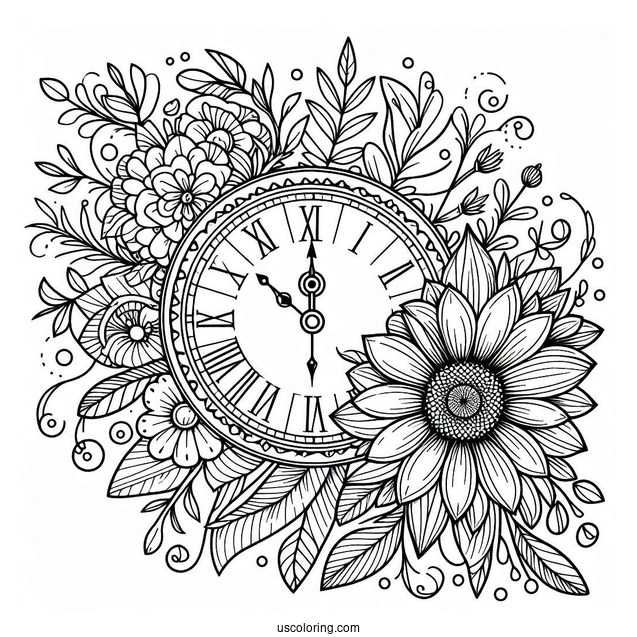 Easy To Color Outline Of a Clock Face