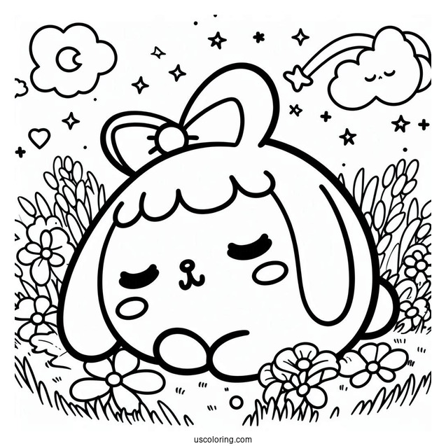 Pompompurin Sleeping On Grass Coloring Page