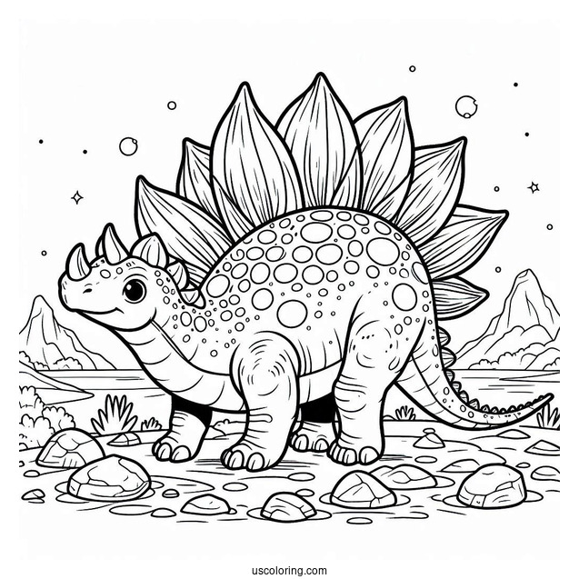 Simple Stegosaurus Coloring Page Walking On Rocky Terrain
