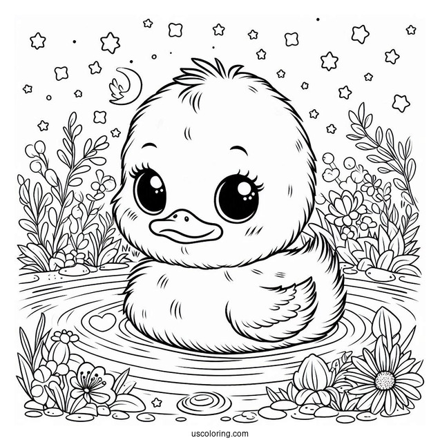 Adorable Duckling Floating In Pond