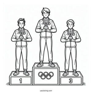 Olympics Coloring Page Of Medalists On Tri Level Podium For Kids