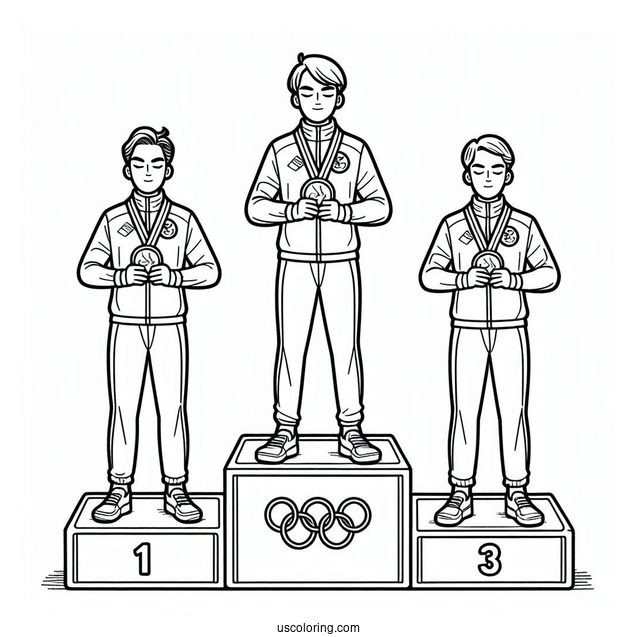 Olympics Coloring Page Of Medalists On Tri Level Podium For Kids