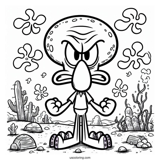 Angry Squidward Coloring Page Inside The Krusty Krab