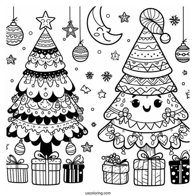 Cartoon Christmas Tree To Color For Kids