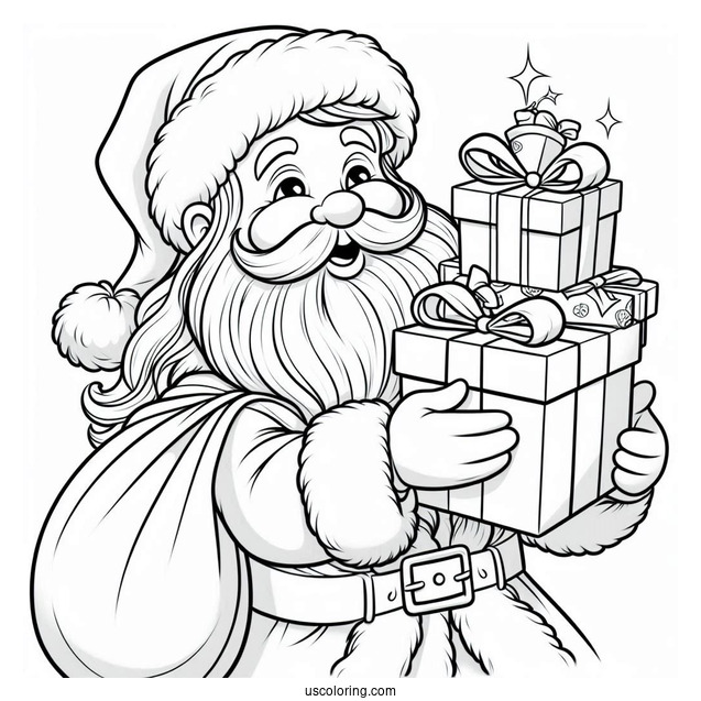 Father Christmas Holding Presents To Color