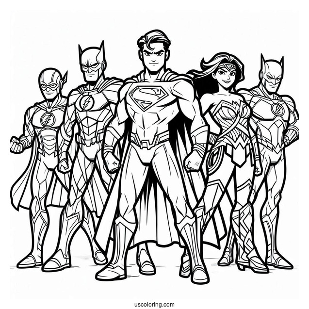 Cartoon Justice League Coloring Page With Major And Minor Characters