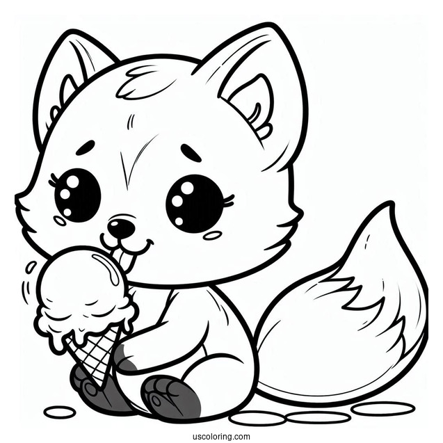 Baby Fox Coloring Page Licking An Ice Cream For Preschoolers