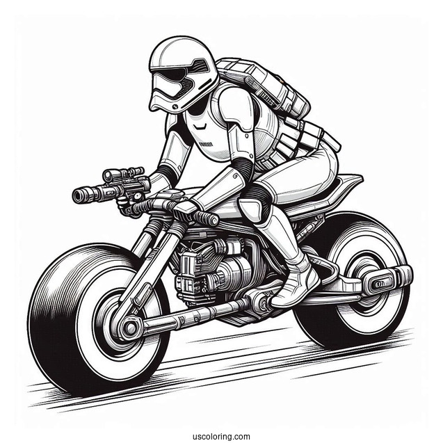 Stormtrooper Coloring Page Riding Speeder Bike For Kids