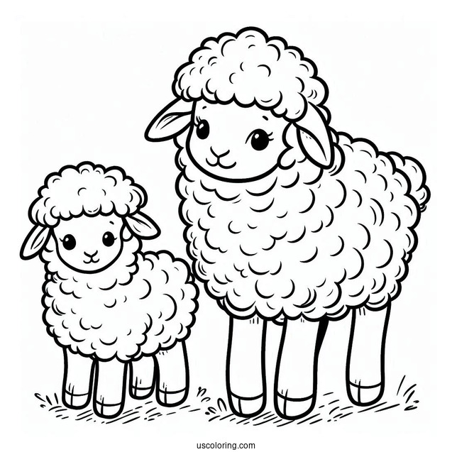 Sheep And Baby Lamb Coloring For Kids