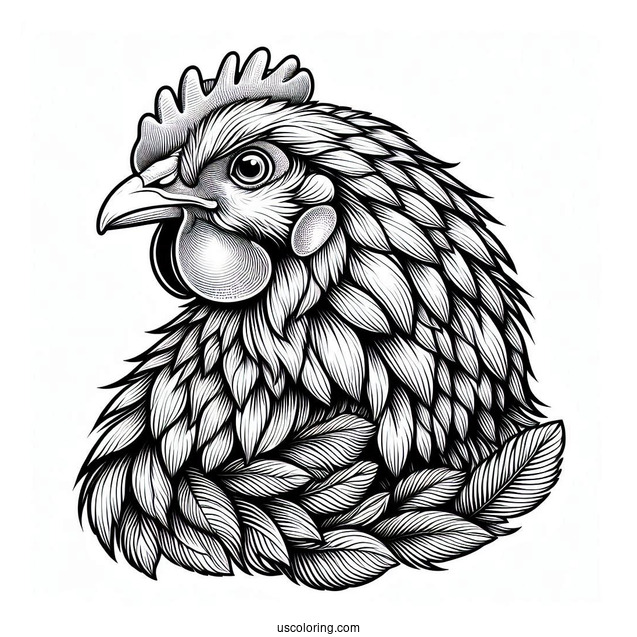 Realistic Chicken Head With Detailed Feathers