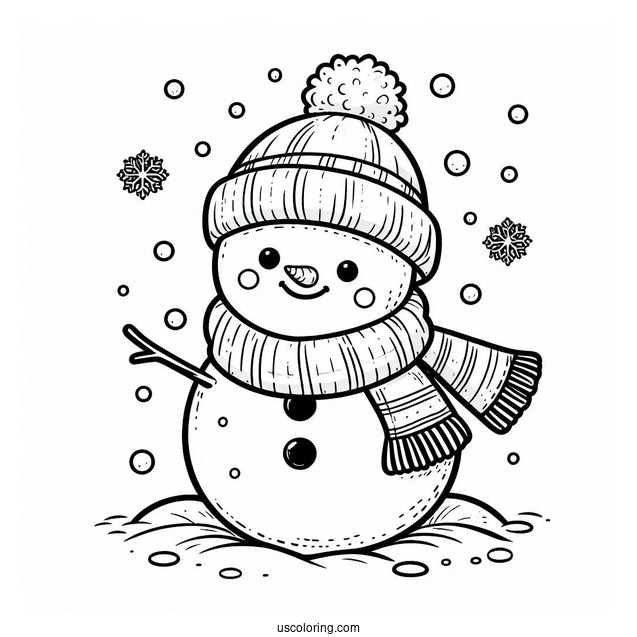 Chilly Snowman Wearing a Scarf And Beanie In The Snow