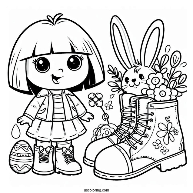 Boots And Dora Dressed Up For Easter To Color