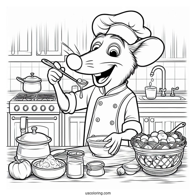 Skinner Catching Ratatouille Coloring Page In the Kitchen