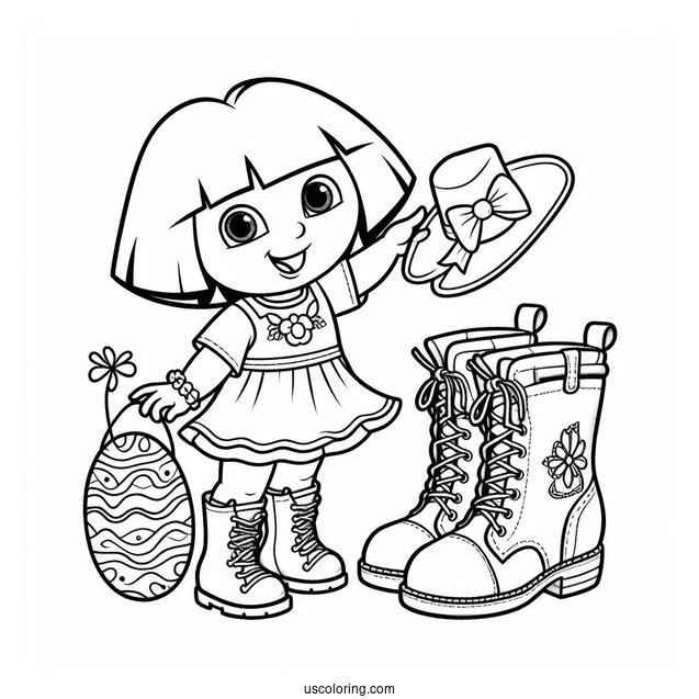 Boots And Dora Dressed Up For Easter To Color