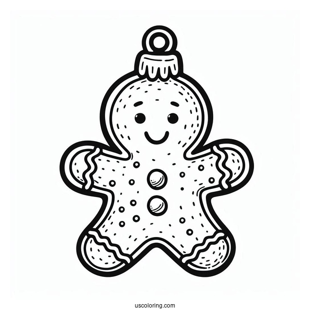 Smiling Gingerbread Man Christmas Ornaments Coloring Page