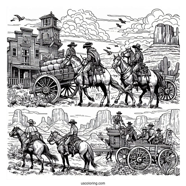 Cowboy Coloring Page Of Wild Wild West Landscape