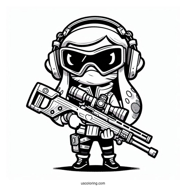 Splatoon Coloring Page Of Agent 3 With Crossbow And Squad