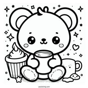 Kawaii Bear Holding A Cup O Milk Coloring Page For Kids