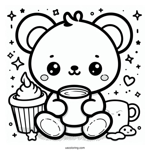 Kawaii Bear Holding A Cup O Milk Coloring Page For Kids
