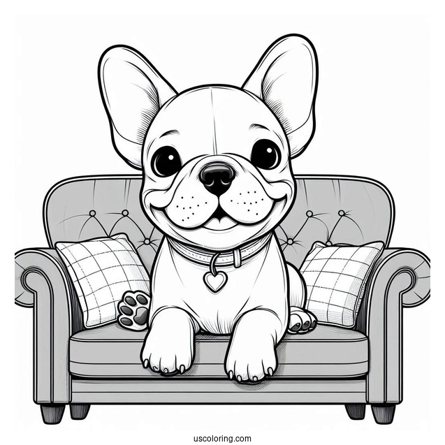 Smiling French Bulldog On Sofa Coloring In