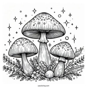 Three Fly Agaric Mushrooms Coloring Page For Kids