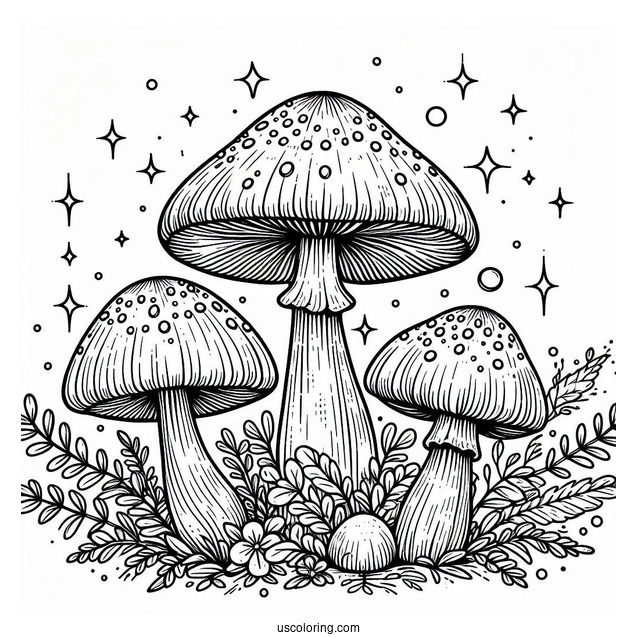 Three Fly Agaric Mushrooms Coloring Page For Kids