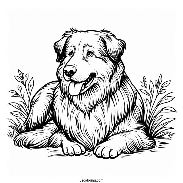 Large Sheepdog Resting In The Field Coloring Page